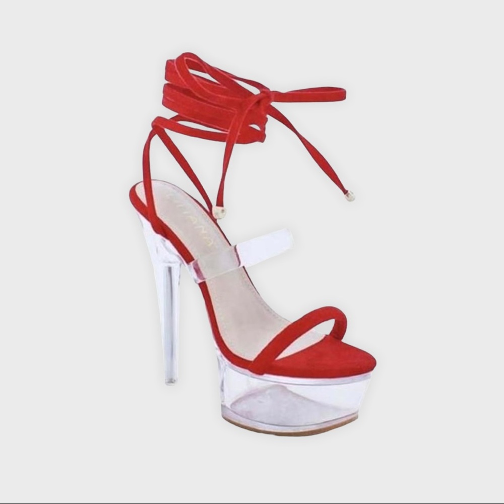 Liliana Clear Platform Stiletto Heel Sandal Fashion Shoes for Women Red